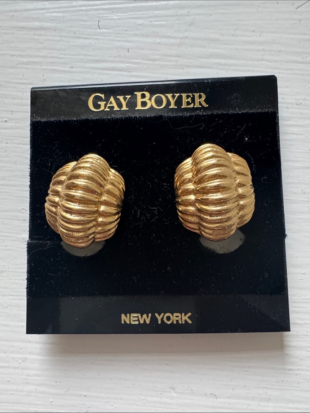 Gay Boyer Gold Ribbed Dome Clip-On Earrings